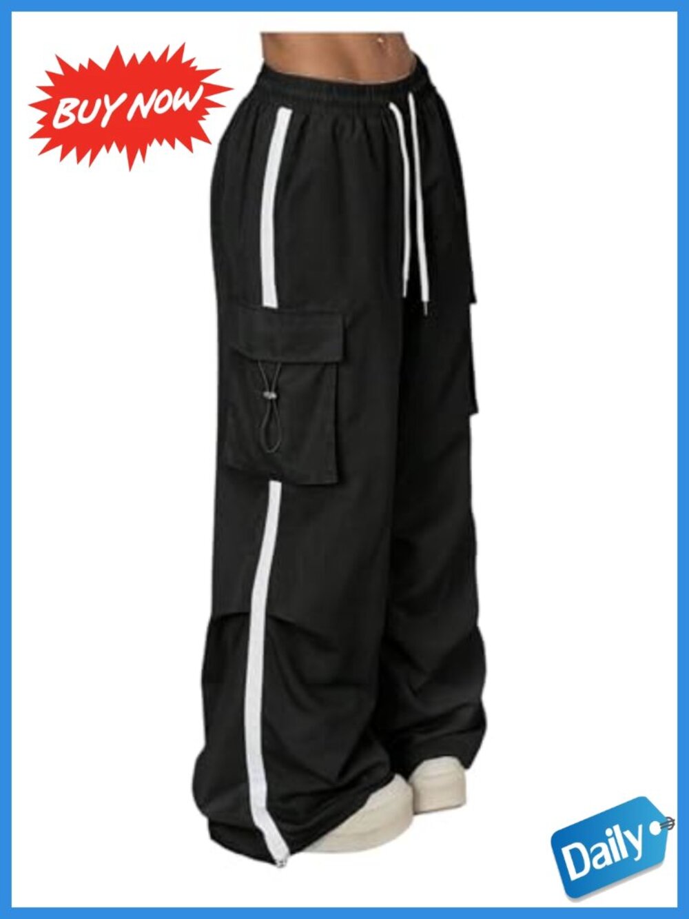 Women's Y2K Baggy Cargo Track Pants Wide Leg Side Stripe Parachute